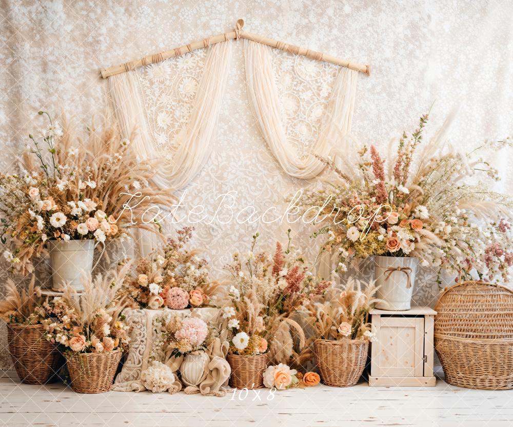 Kate Boho Floral Reed Curtains Backdrop Designed by Emetselch - Image 4