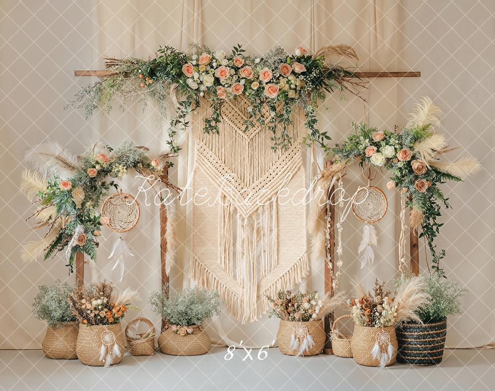 Kate Boho Floral Arch Dreamcatcher Fleece Backdrop Designed by Emstselch - Image 2