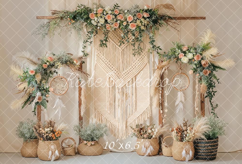 Kate Boho Floral Arch Dreamcatcher Fleece Backdrop Designed by Emstselch - Image 4