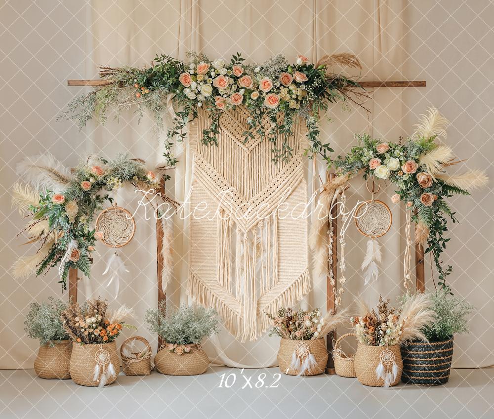 Kate Boho Floral Arch Dreamcatcher Fleece Backdrop Designed by Emstselch - Image 5