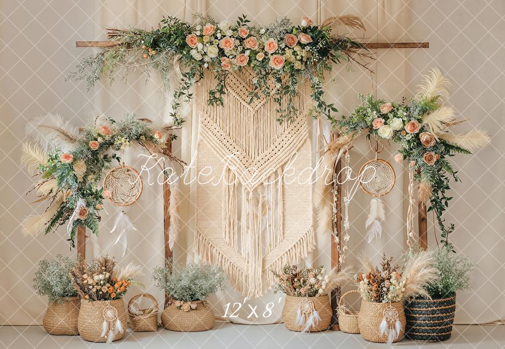 Kate Boho Floral Arch Dreamcatcher Fleece Backdrop Designed by Emstselch - Image 6
