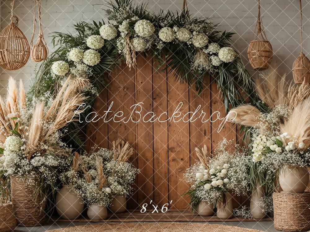 Kate Boho Flower Arch Wooden Door Backdrop Designed by Emetselch - Image 3