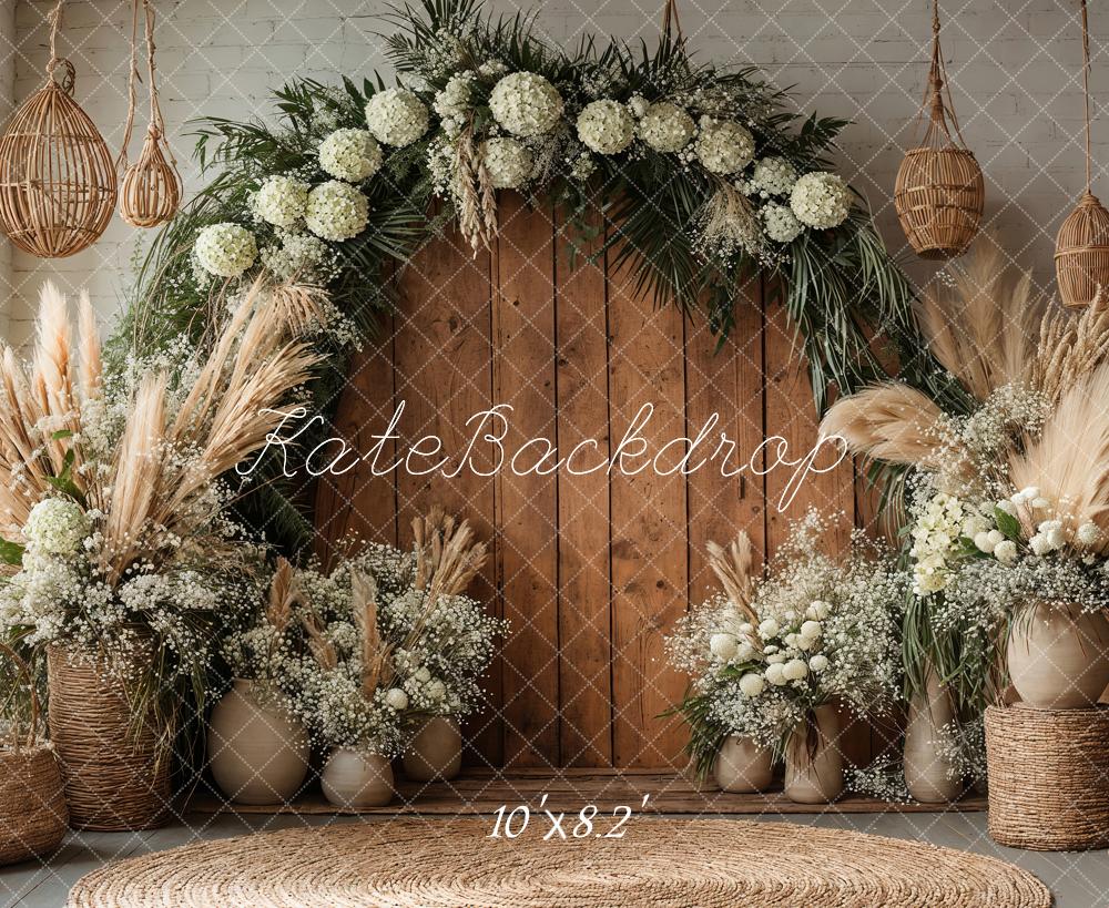 Kate Boho Flower Arch Wooden Door Backdrop Designed by Emetselch - Image 5