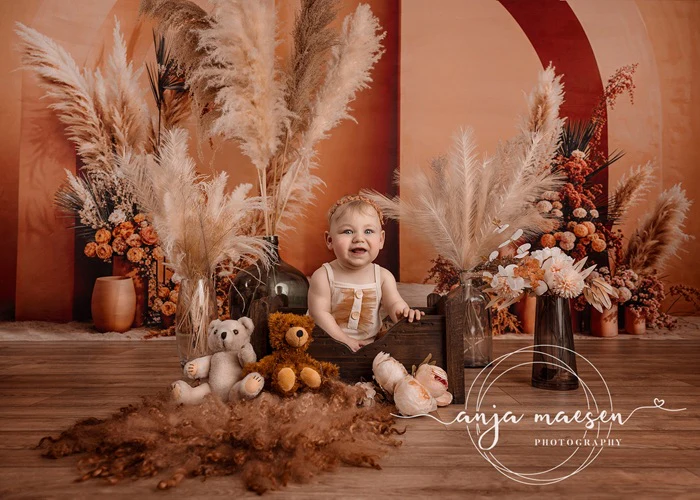 Kate Boho Flowers Orange Arch Backdrop Designed by Emetselch - Image 3