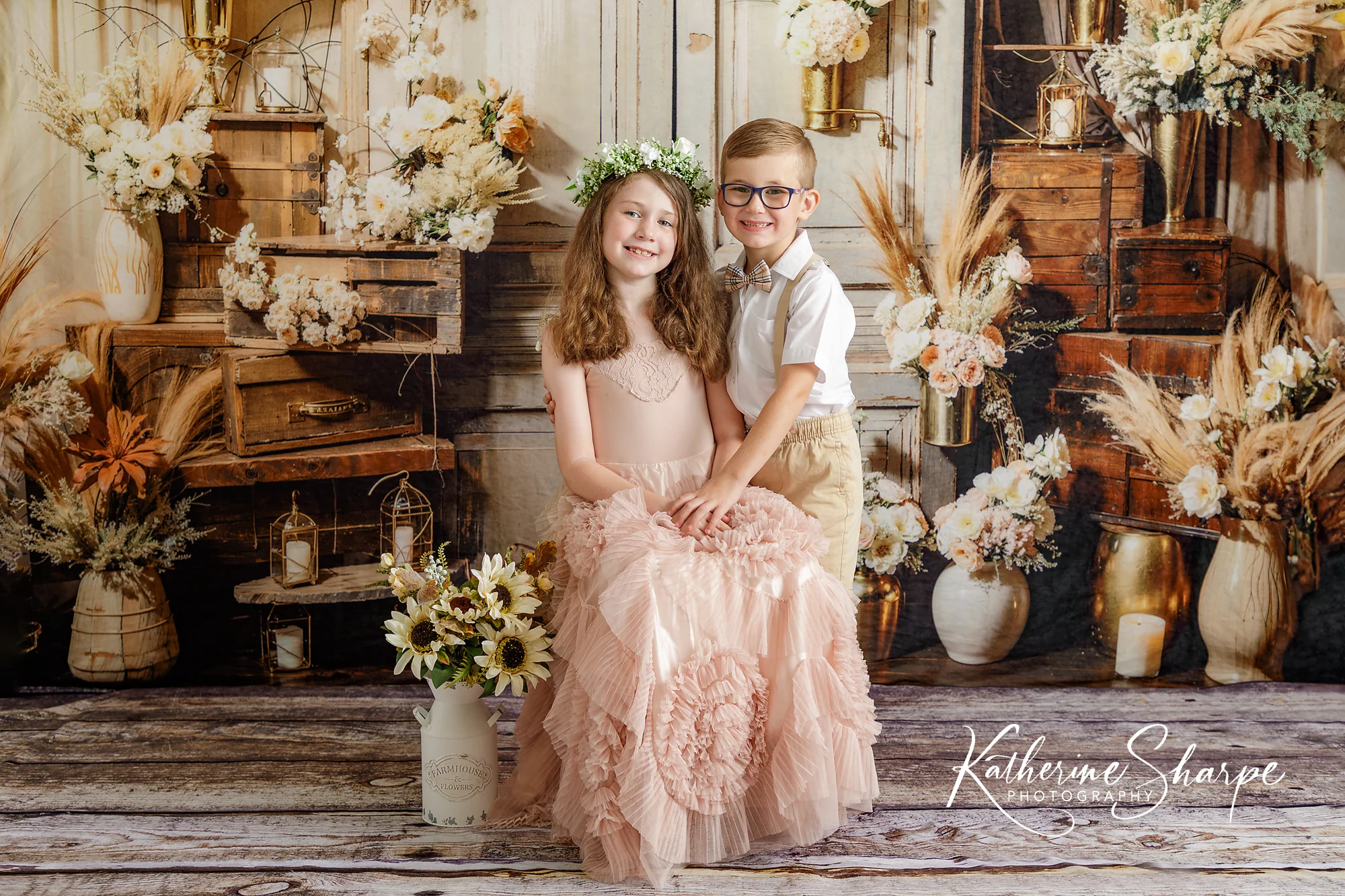 Kate Boho Flowers Reed Wood Door Backdrop Designed by Emetselch - Image 3