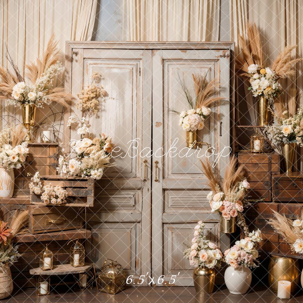 Kate Boho Flowers Reed Wood Door Backdrop Designed by Emetselch - Image 4
