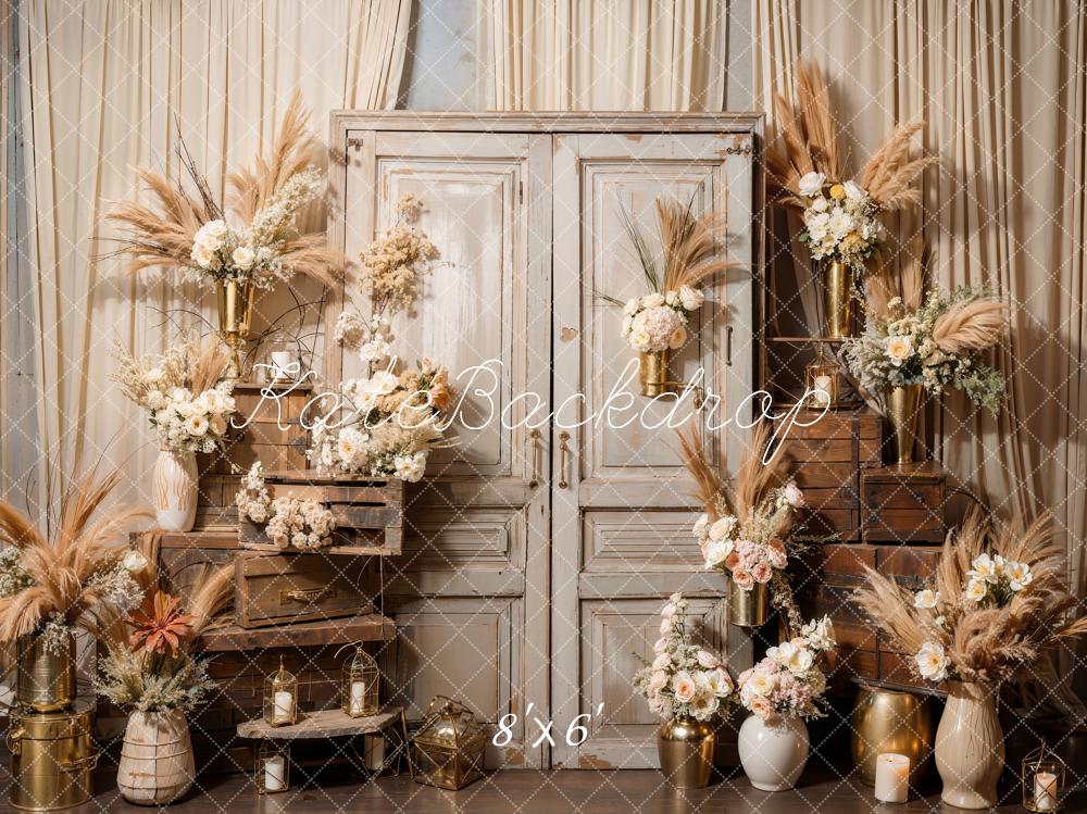 Kate Boho Flowers Reed Wood Door Backdrop Designed by Emetselch - Image 5