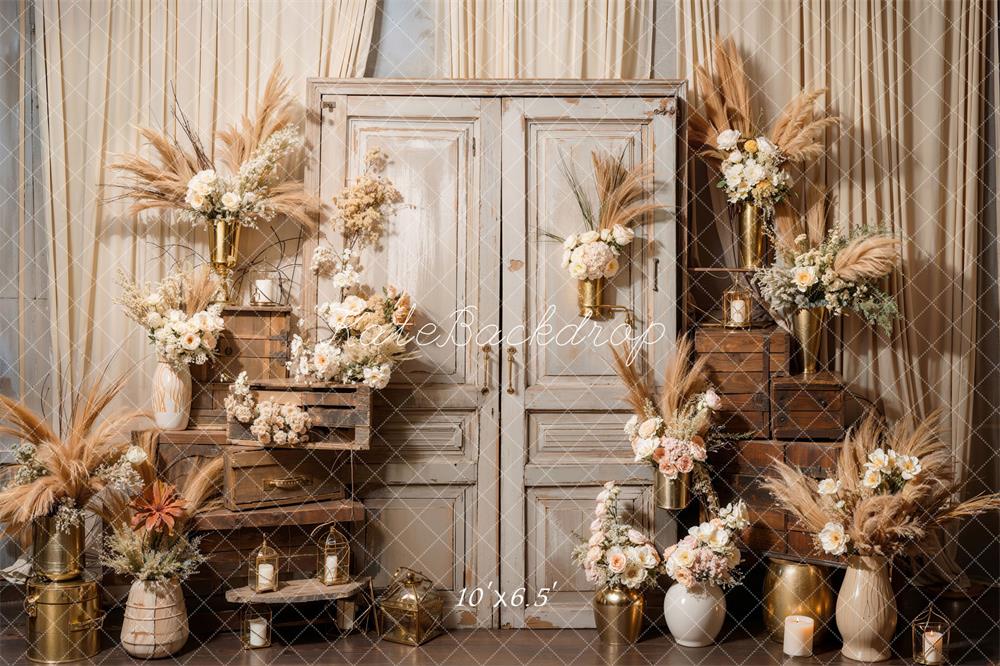 Kate Boho Flowers Reed Wood Door Backdrop Designed by Emetselch - Image 6