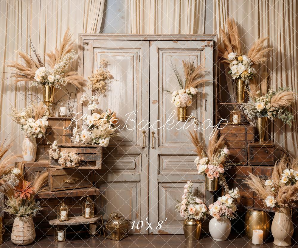 Kate Boho Flowers Reed Wood Door Backdrop Designed by Emetselch - Image 7
