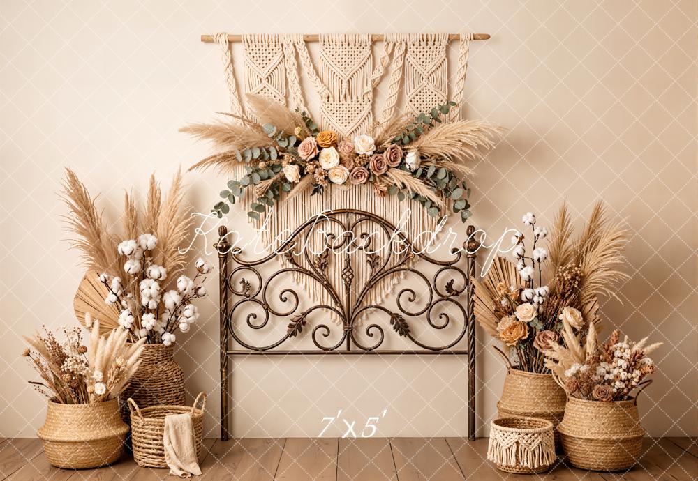 Kate Boho Headboard Dried Flowers Macrame Backdrop Designed by Emetselch
