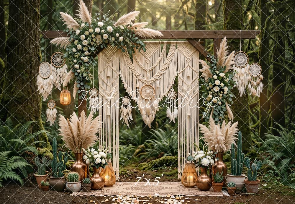Kate Boho Macrame Arch Dreamcatcher Forest Backdrop Designed by Emetselch