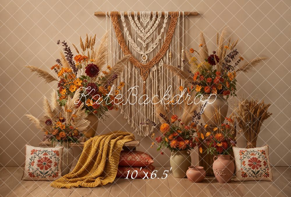 Kate Autumn Boho Macrame Earth Tones Fleece Backdrop Designed by Emetselch - Image 2