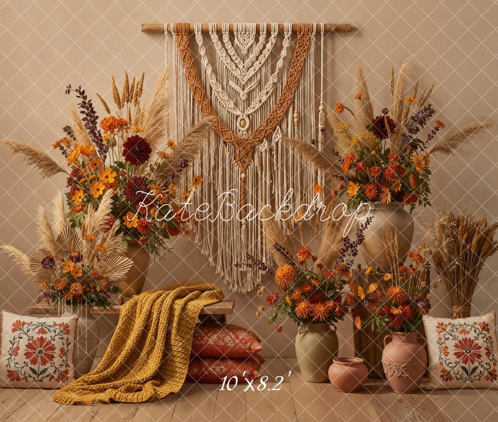 Kate Autumn Boho Macrame Earth Tones Fleece Backdrop Designed by Emetselch - Image 3