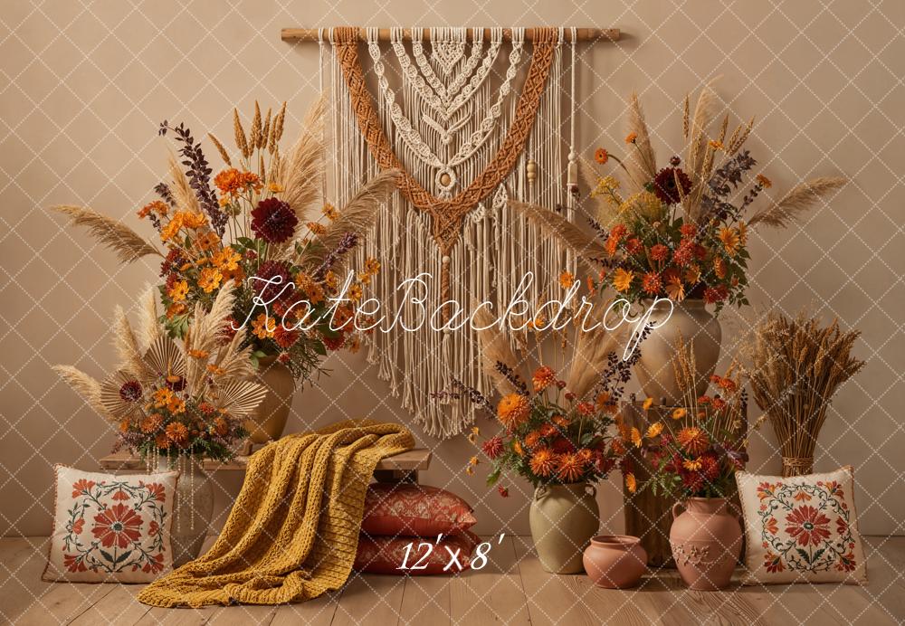 Kate Autumn Boho Macrame Earth Tones Fleece Backdrop Designed by Emetselch - Image 4