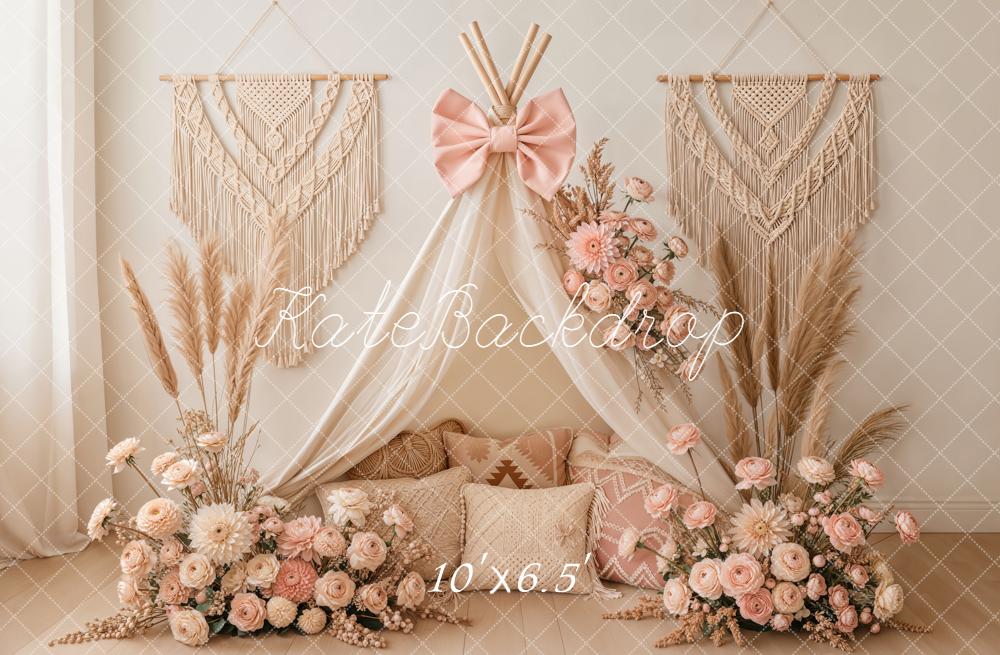 Kate Boho Macrame Beige Tent Backdrop Designed by Emetselch - Image 4
