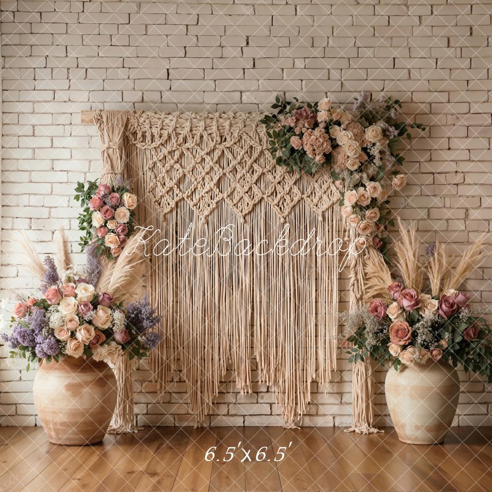 Kate Boho Macrame Brick Wall Backdrop Designed by Emetselch - Image 2