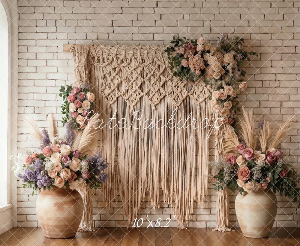 Kate Boho Macrame Brick Wall Backdrop Designed by Emetselch - Image 6