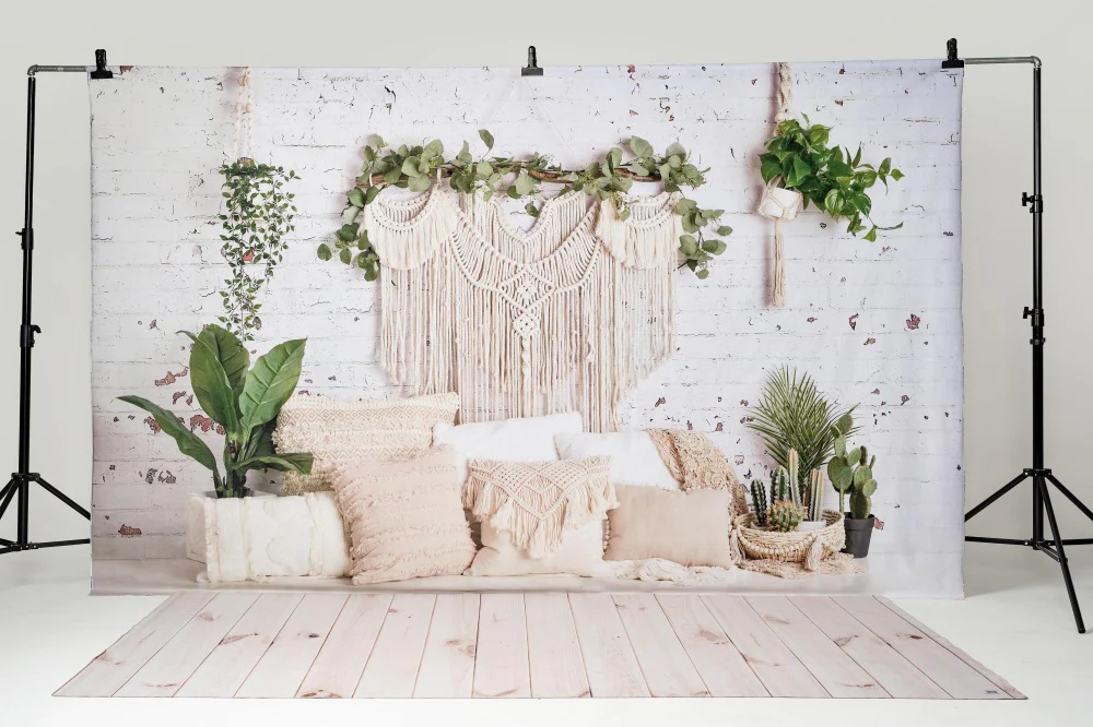 Kate Boho Macrame Pillows with Plants Backdrop Designed By Mandy Ringe Photography - Image 4