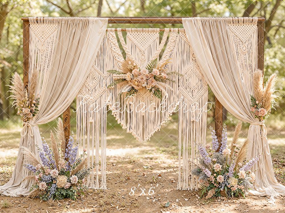 Kate Boho Macrame Floral Arch Cream Backdrop Designed by Emetselch - Image 3