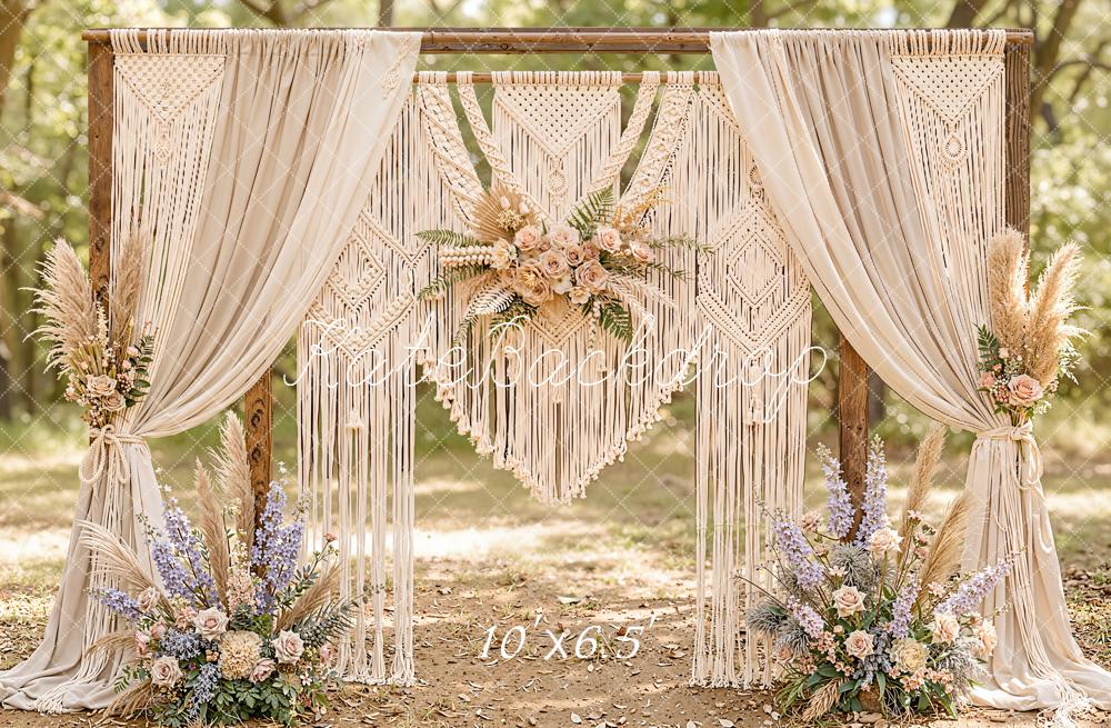 Kate Boho Macrame Floral Arch Cream Backdrop Designed by Emetselch - Image 4