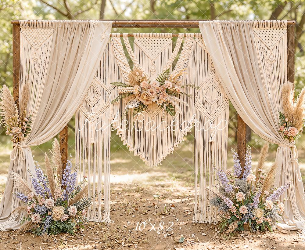 Kate Boho Macrame Floral Arch Cream Backdrop Designed by Emetselch - Image 6