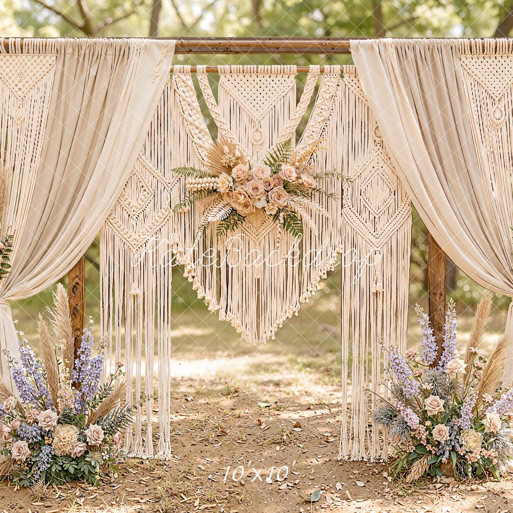 Kate Boho Macrame Floral Arch Cream Backdrop Designed by Emetselch - Image 7