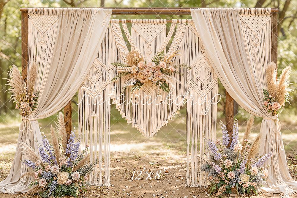 Kate Boho Macrame Floral Arch Cream Backdrop Designed by Emetselch - Image 8