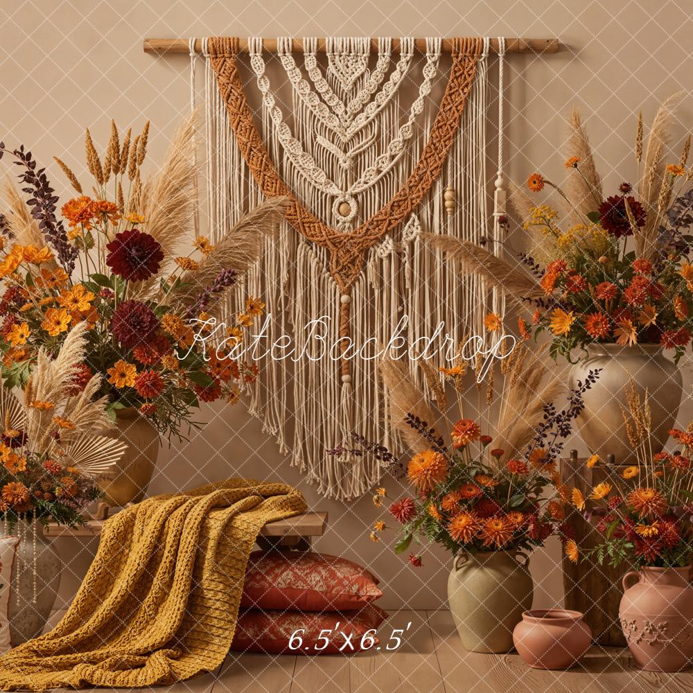 Kate Boho Macrame Floral Beige Backdrop Designed by Emetselch - Image 2
