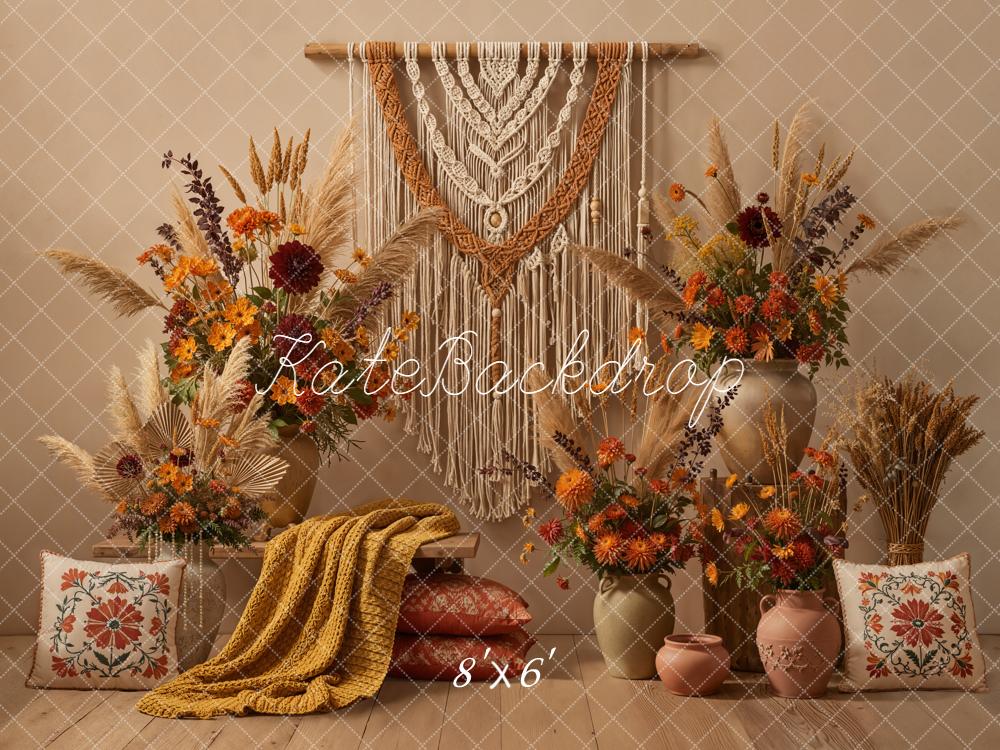 Kate Boho Macrame Floral Beige Backdrop Designed by Emetselch - Image 3