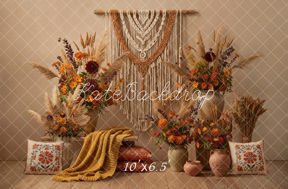 Kate Boho Macrame Floral Beige Backdrop Designed by Emetselch - Image 4