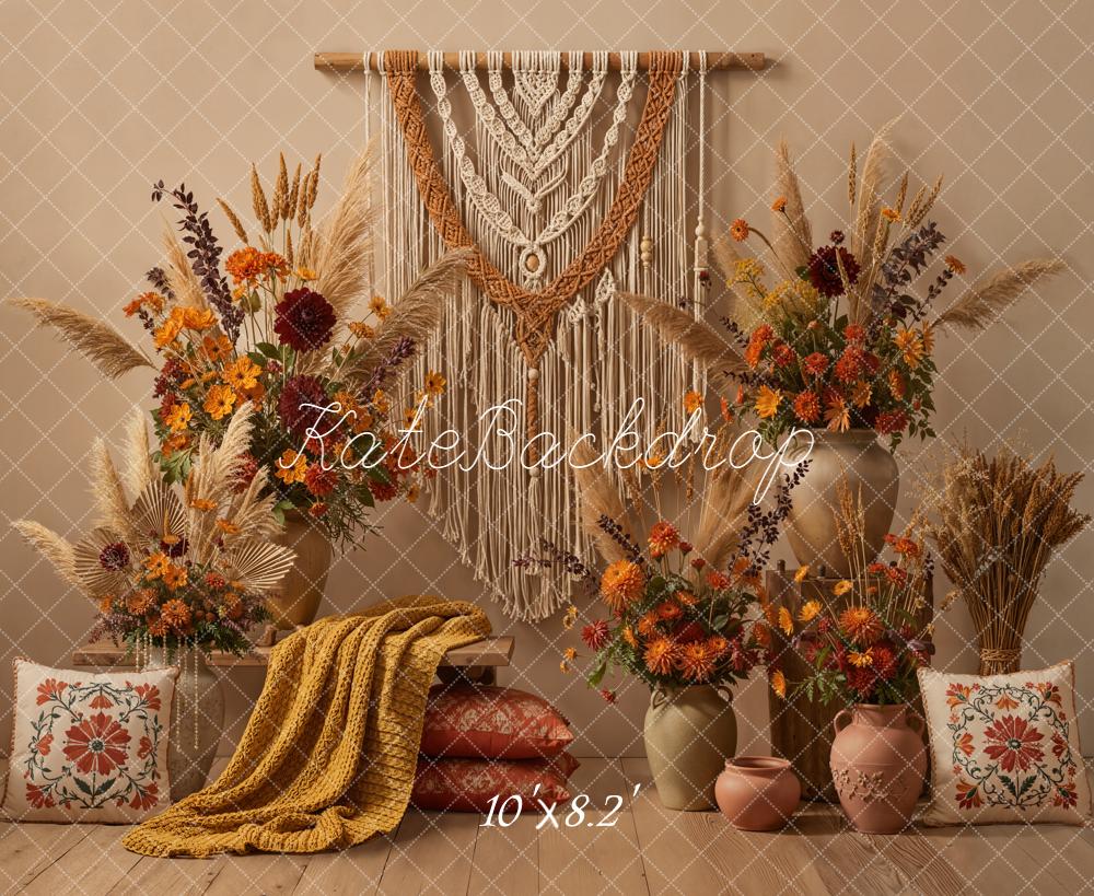 Kate Boho Macrame Floral Beige Backdrop Designed by Emetselch - Image 6