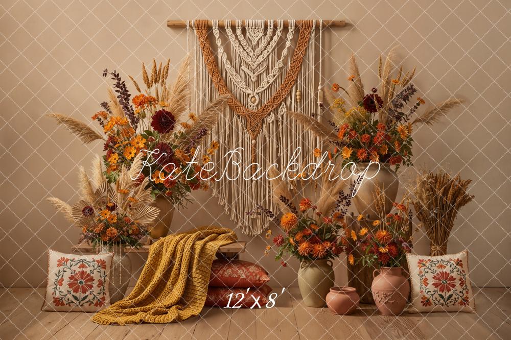 Kate Boho Macrame Floral Beige Backdrop Designed by Emetselch - Image 8