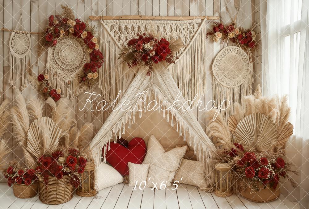 Kate Boho Macrame Floral Cushions Fleece Backdrop Designed by Emetselch - Image 2