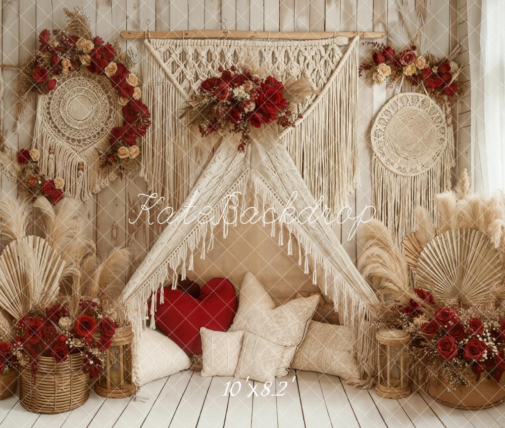 Kate Boho Macrame Floral Cushions Fleece Backdrop Designed by Emetselch - Image 3