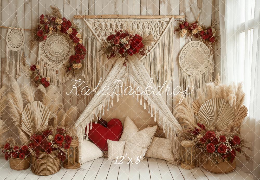 Kate Boho Macrame Floral Cushions Fleece Backdrop Designed by Emetselch - Image 4