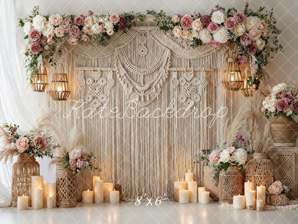 Kate Boho Macrame Floral Lanterns Candles Fleece Backdrop Designed by Emetselch
