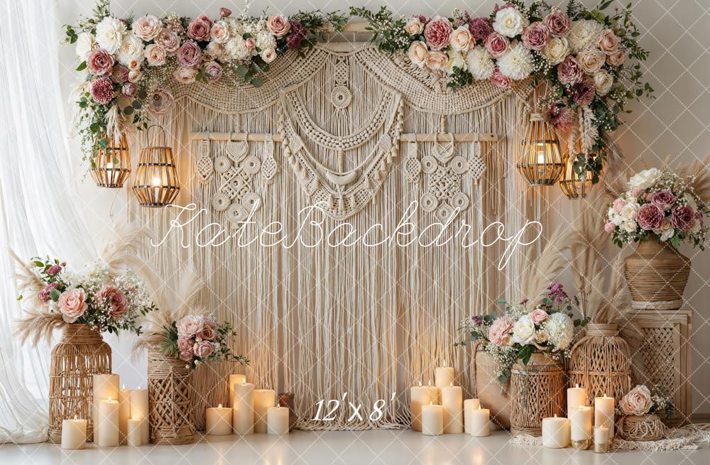 Kate Boho Macrame Floral Lanterns Candles Fleece Backdrop Designed by Emetselch - Image 4