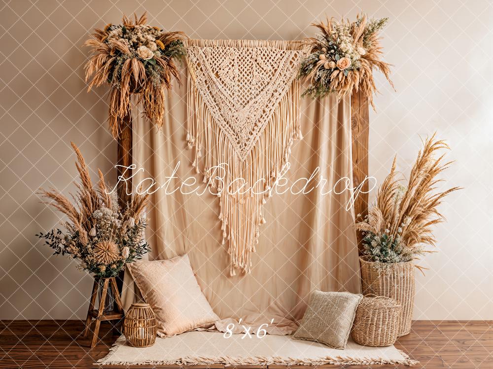 Kate Boho Macrame Floral Pampas Beige Backdrop Designed by Emstselch - Image 3