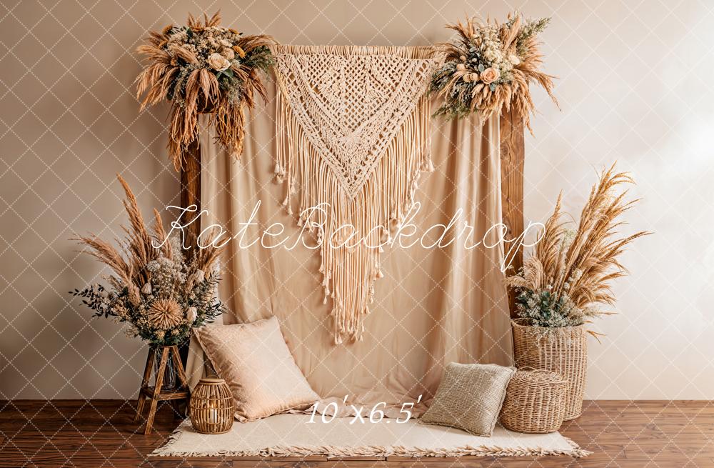 Kate Boho Macrame Floral Pampas Beige Backdrop Designed by Emstselch - Image 4