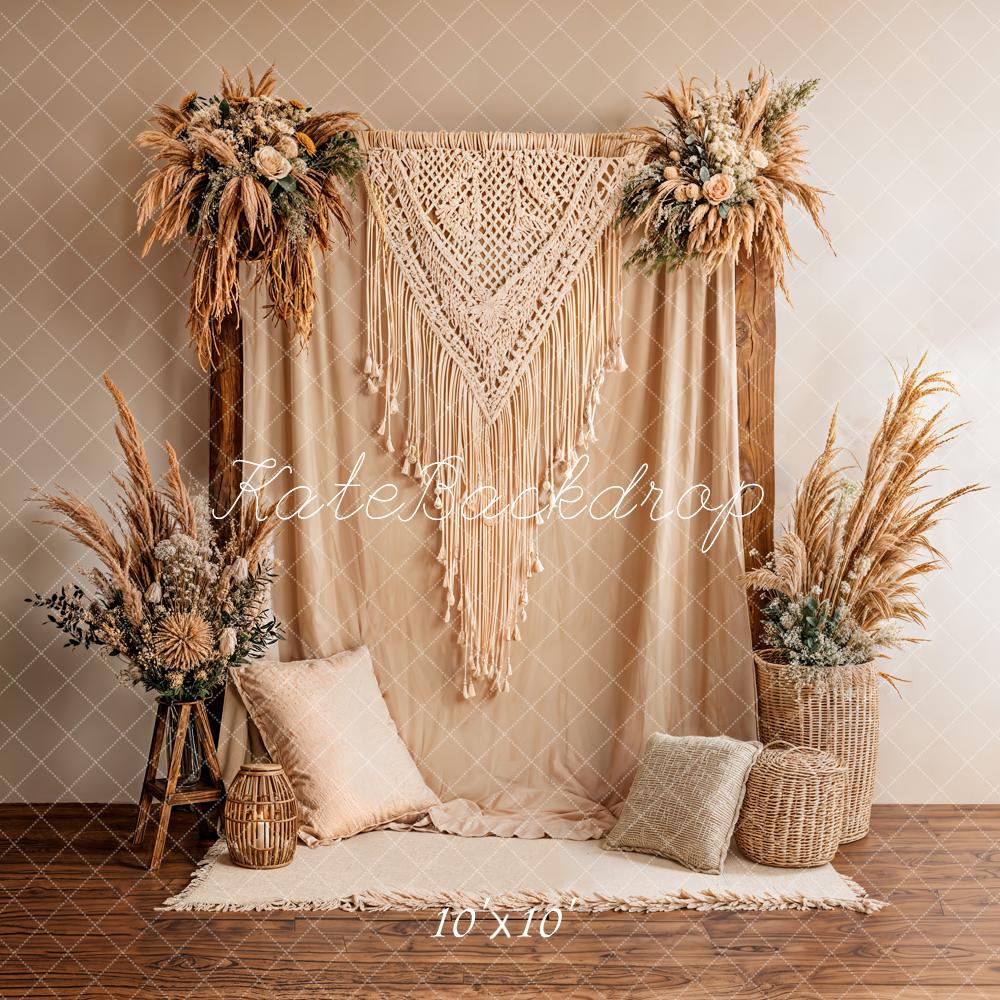 Kate Boho Macrame Floral Pampas Beige Backdrop Designed by Emstselch - Image 7
