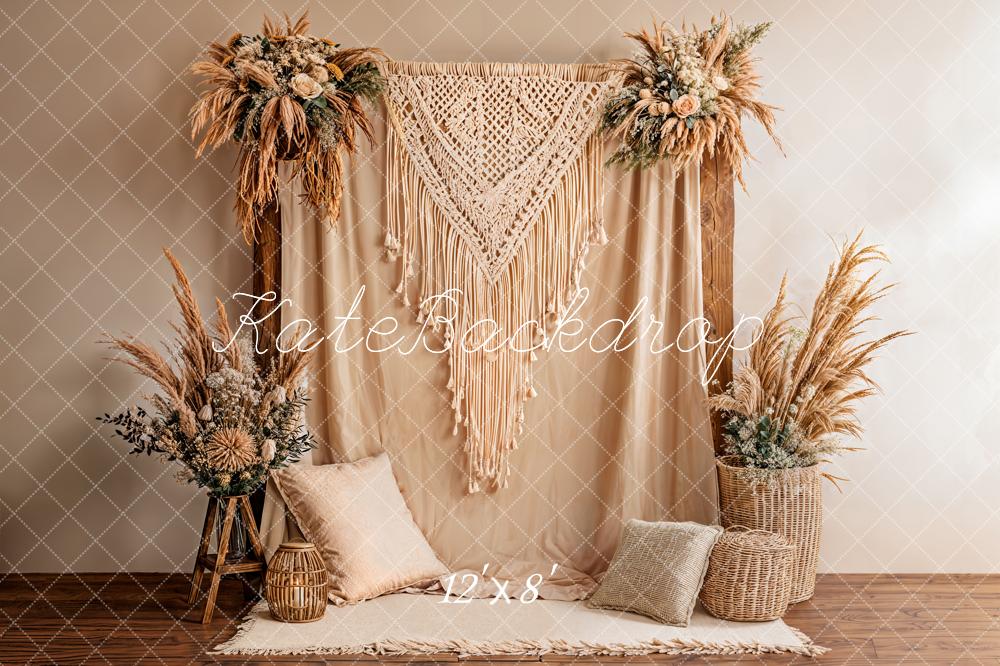 Kate Boho Macrame Floral Pampas Beige Backdrop Designed by Emstselch - Image 8