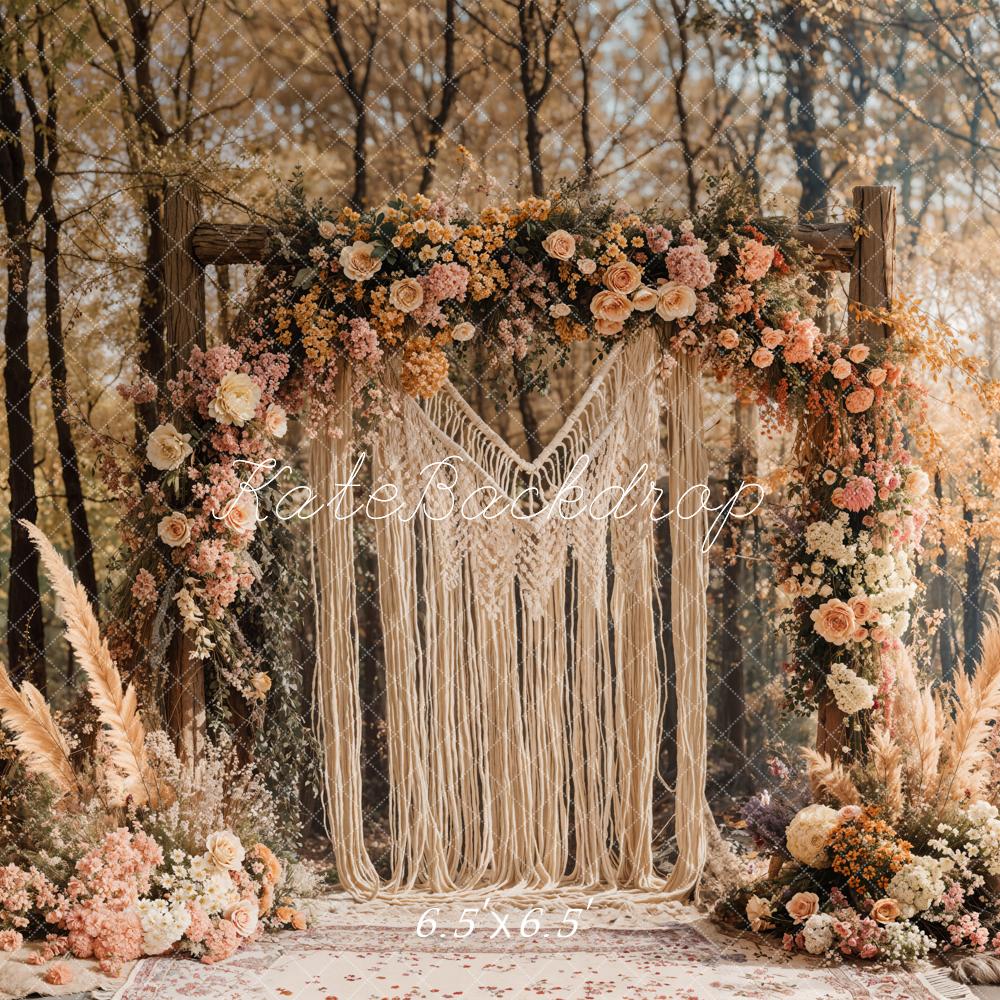 Kate Boho Macrame Flower Arch Forest Backdrop Designed by Emetselch - Image 2