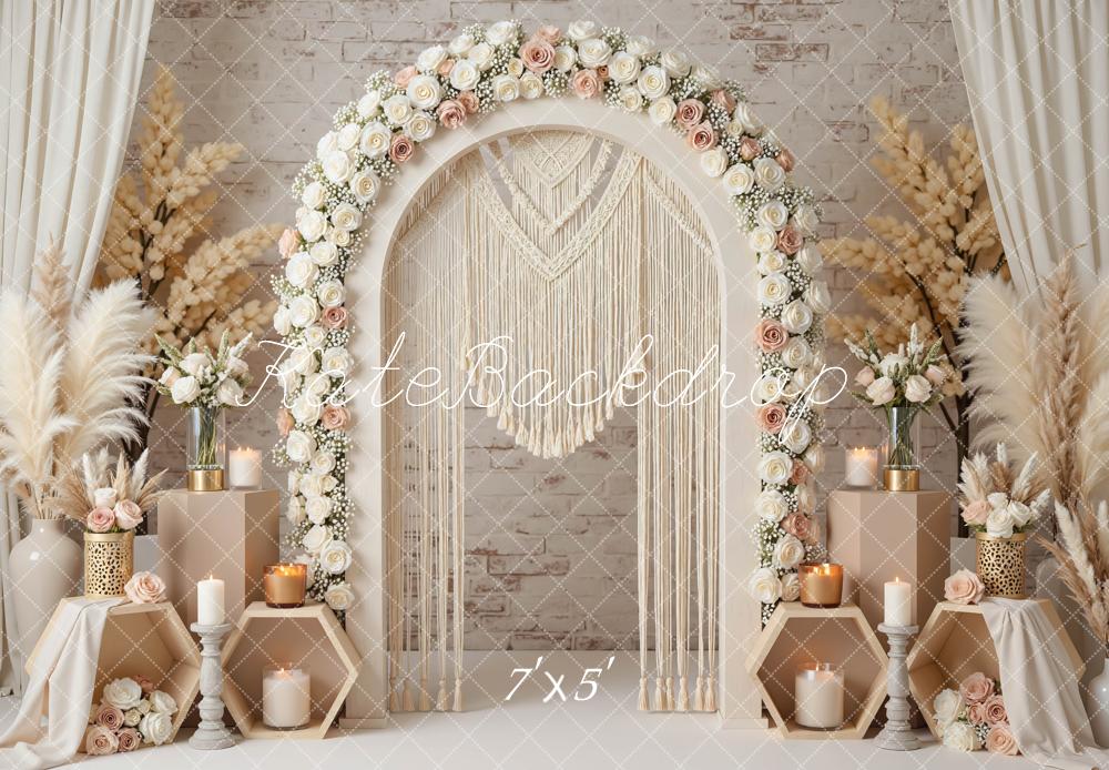 Kate Boho Macrame Pampas Beige Backdrop Designed by Mini MakeBelieve