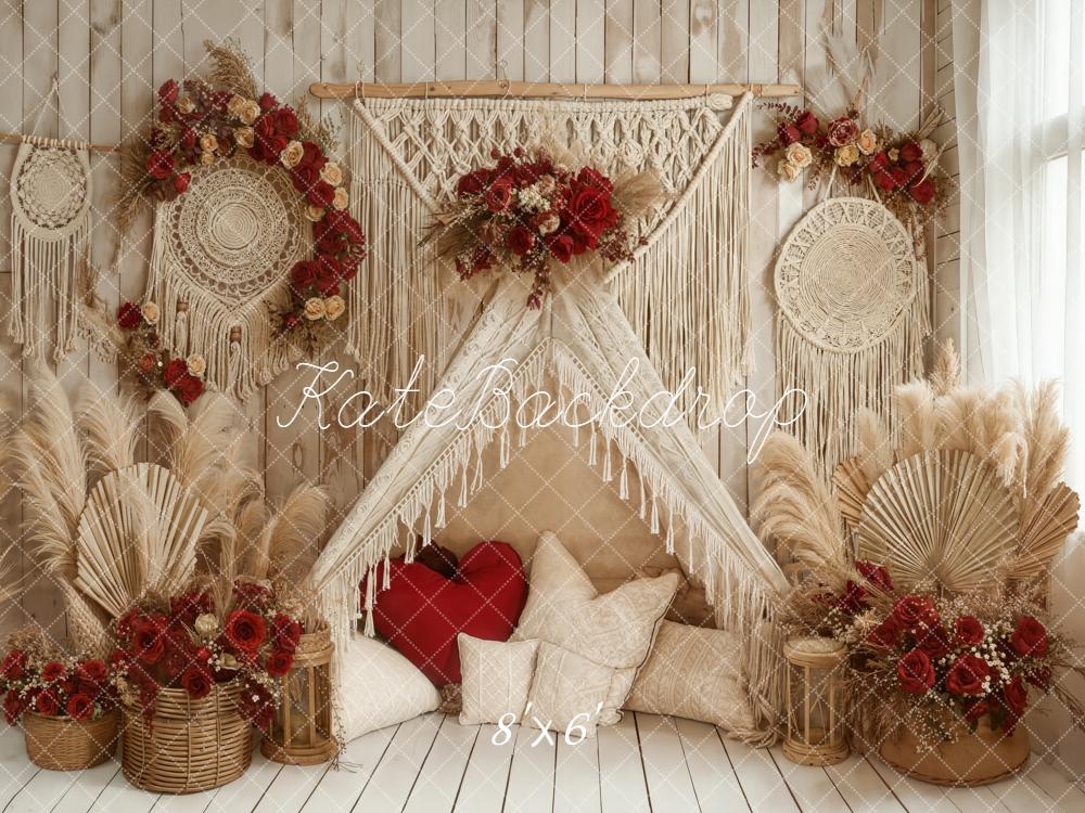 Kate Boho Macrame Pampas Grass Red Floral Backdrop Designed by Emetselch - Image 3