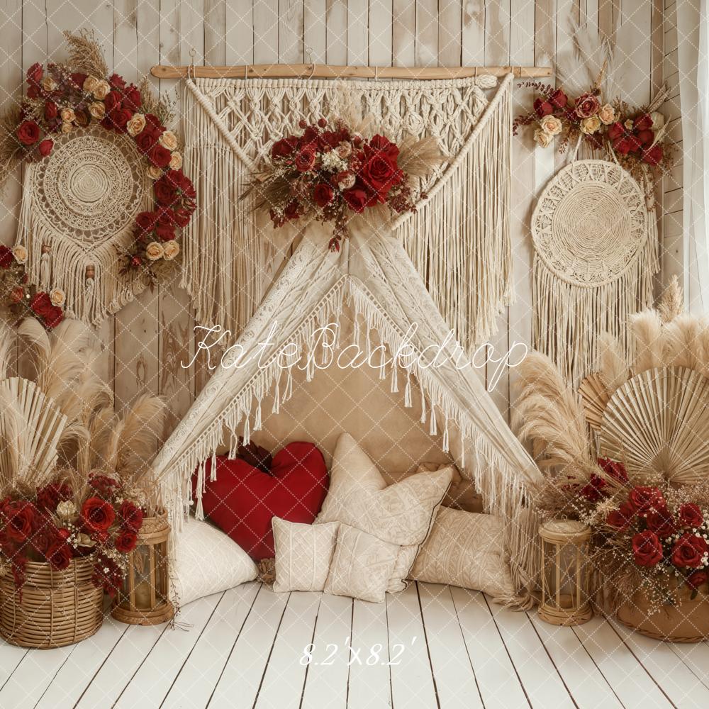 Kate Boho Macrame Pampas Grass Red Floral Backdrop Designed by Emetselch - Image 5