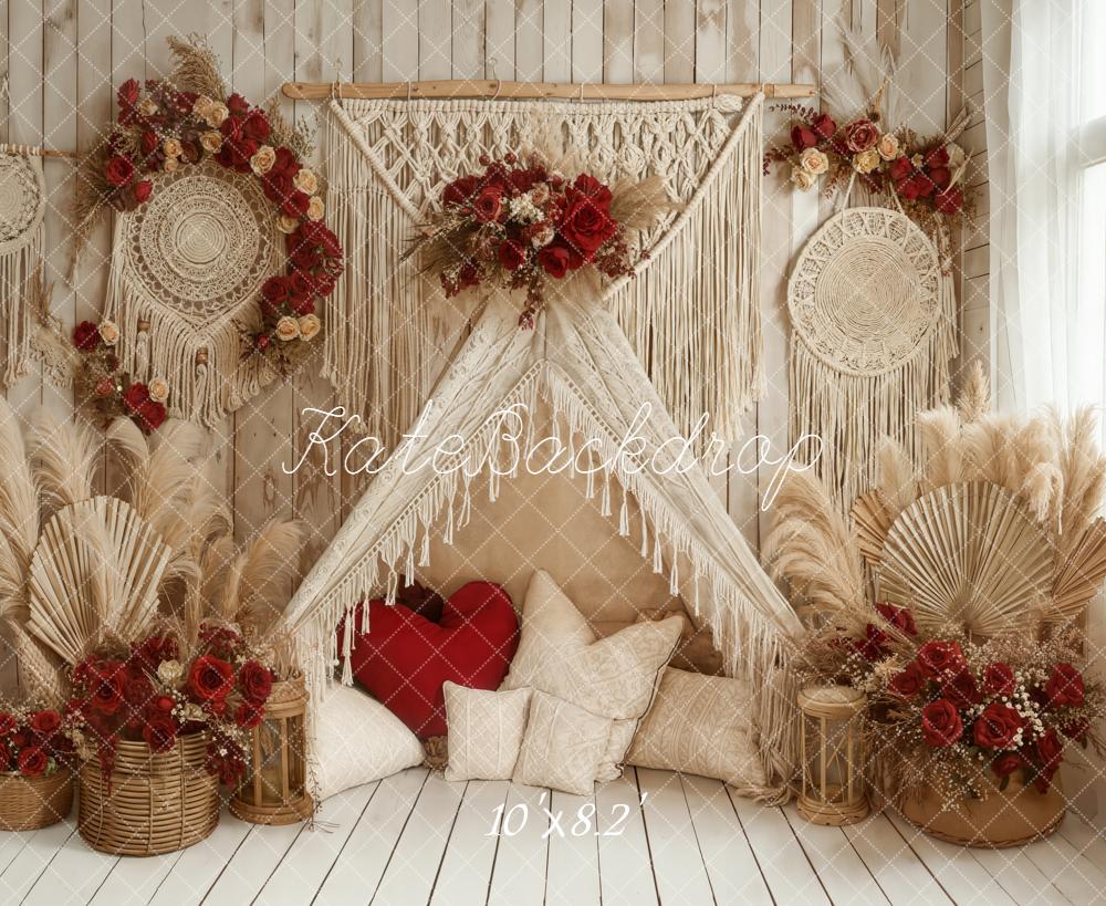 Kate Boho Macrame Pampas Grass Red Floral Backdrop Designed by Emetselch - Image 6
