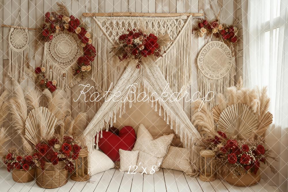 Kate Boho Macrame Pampas Grass Red Floral Backdrop Designed by Emetselch - Image 8