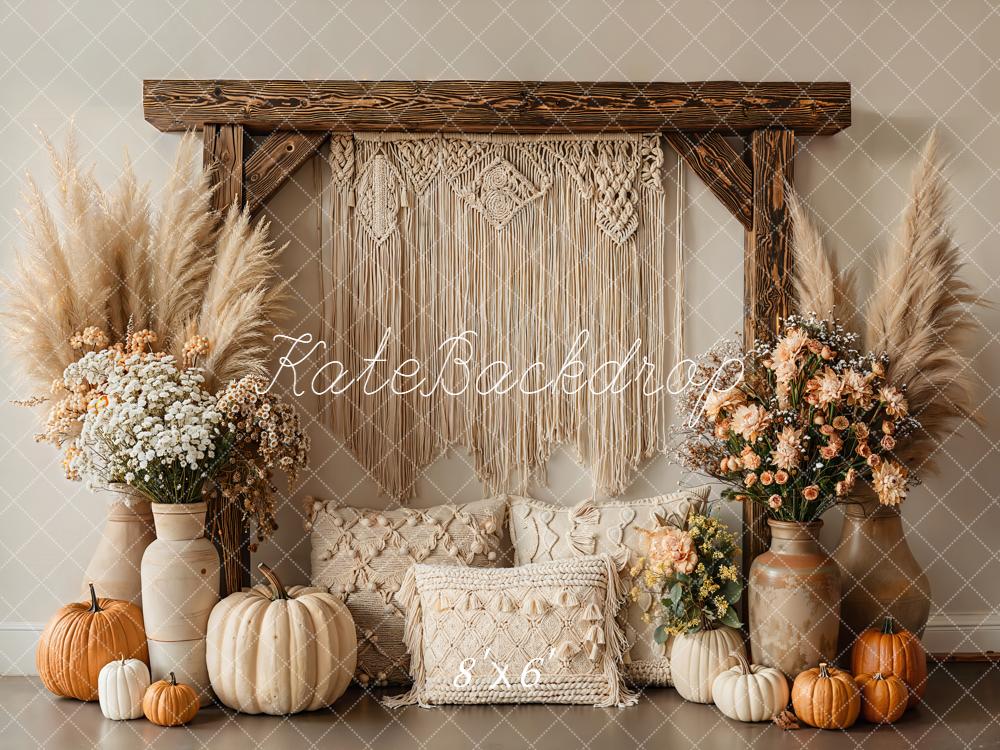 Kate Boho Macrame Pampas Pumpkins Neutral Backdrop Designed by Emetselch - Image 3