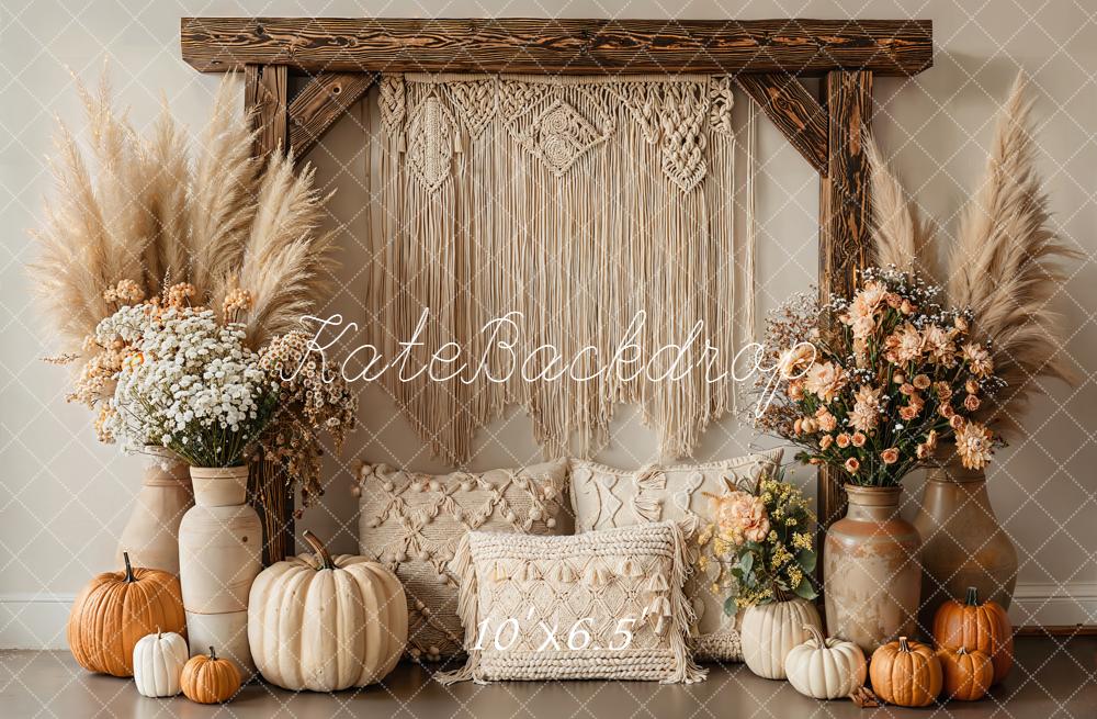 Kate Boho Macrame Pampas Pumpkins Neutral Backdrop Designed by Emetselch - Image 4