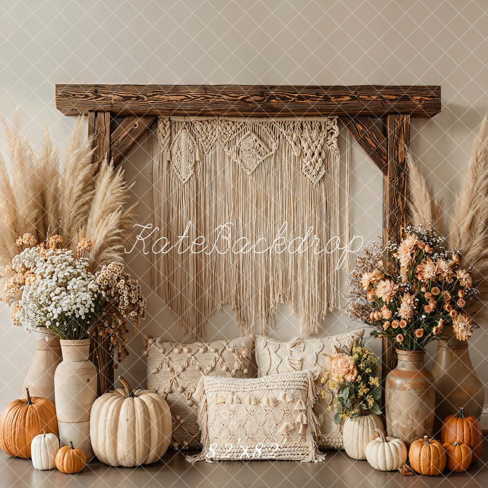Kate Boho Macrame Pampas Pumpkins Neutral Backdrop Designed by Emetselch - Image 5